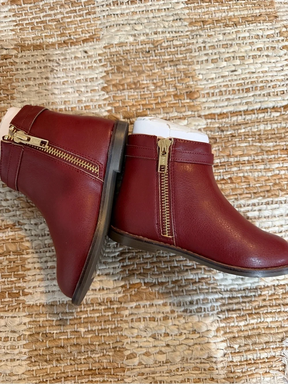 Janie and Jack Burgundy Girls' Ankle Boots with Gold Button